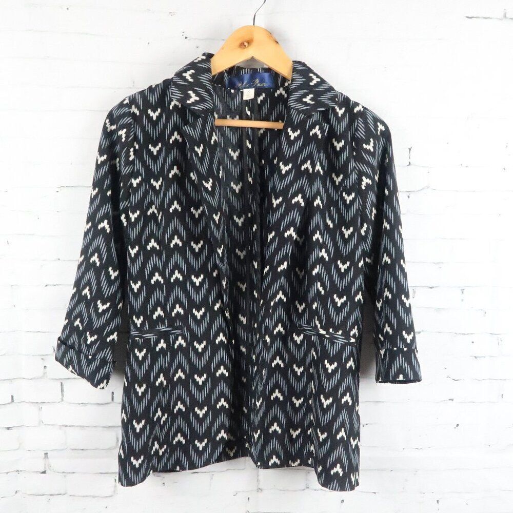 BLUE RAIN BLACK WHITE GREY AZTEC DESIGN 1/2 SLEEVE OFFICE WORK BUSINESS JACKET